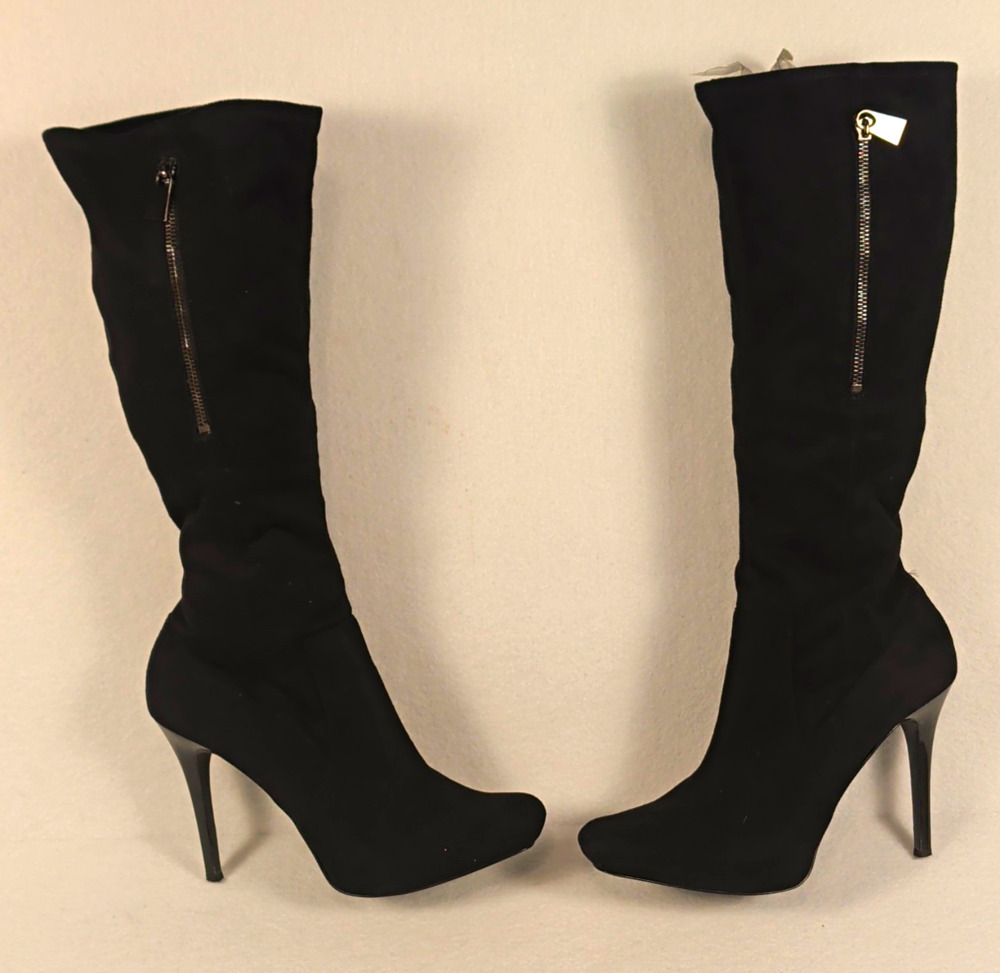 GUESS Women's Black Faux Leather Knee High Pointed Toe Stiletto Boots 10M